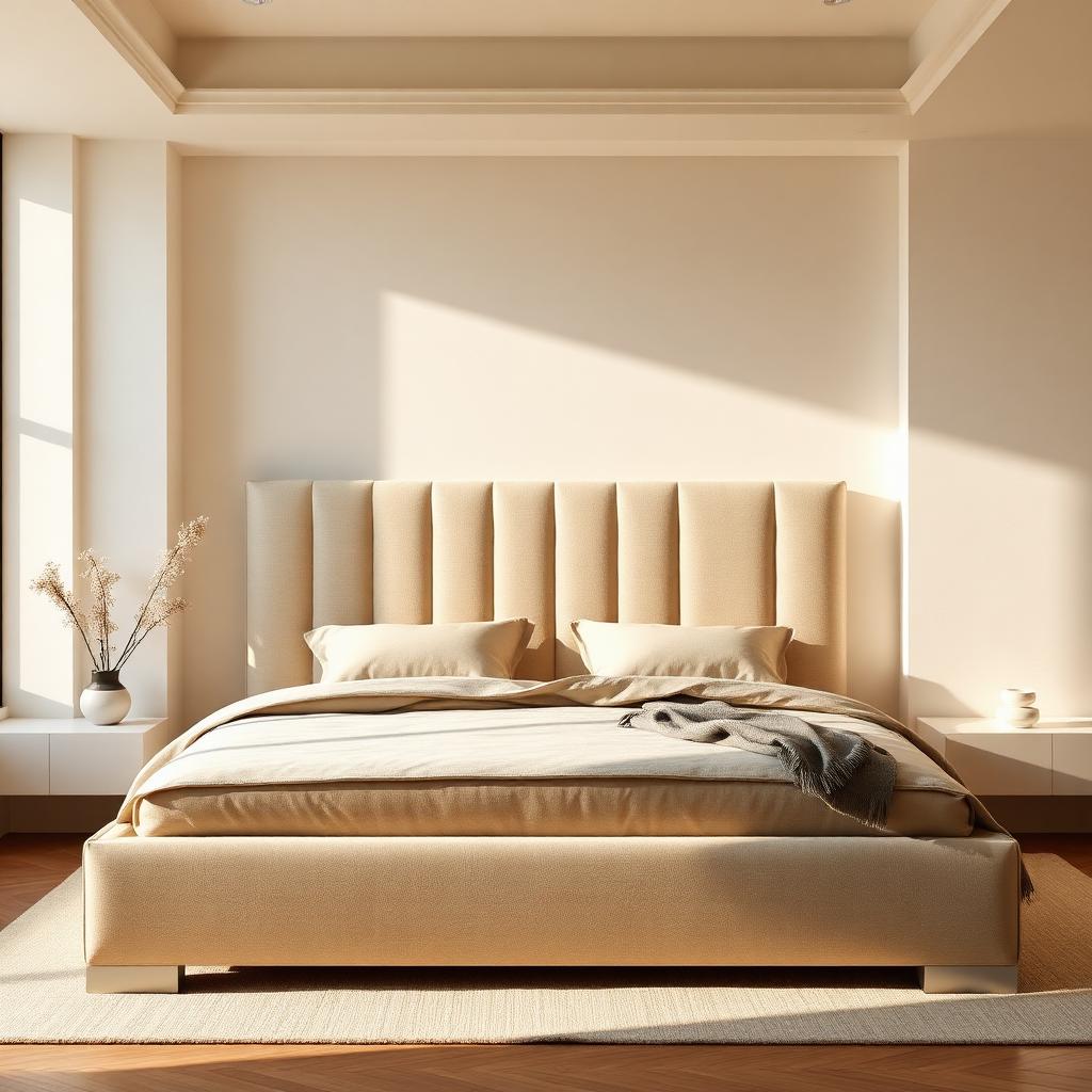 Cama king size com cabeceira capitonê bege